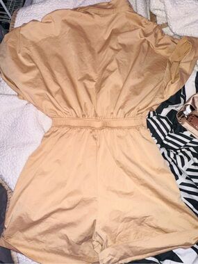The Refinery Tan Collared One-Piece Romper Outfit
